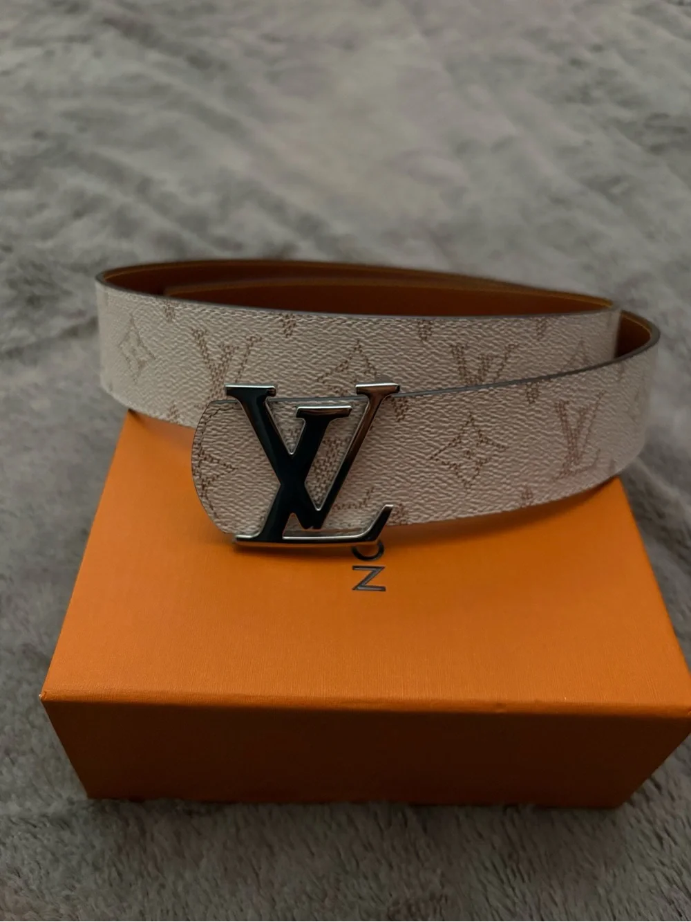 Louis Vuitton Beige and Tan Monogram LV Belt with Silver Buckle